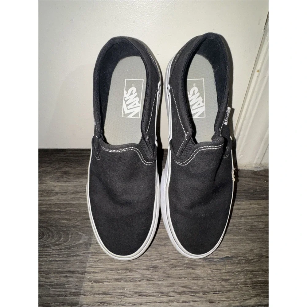 Vans Asher Womens 7.5 Black Canvas Classic Slip On Skate Shoes Low Top Comfort